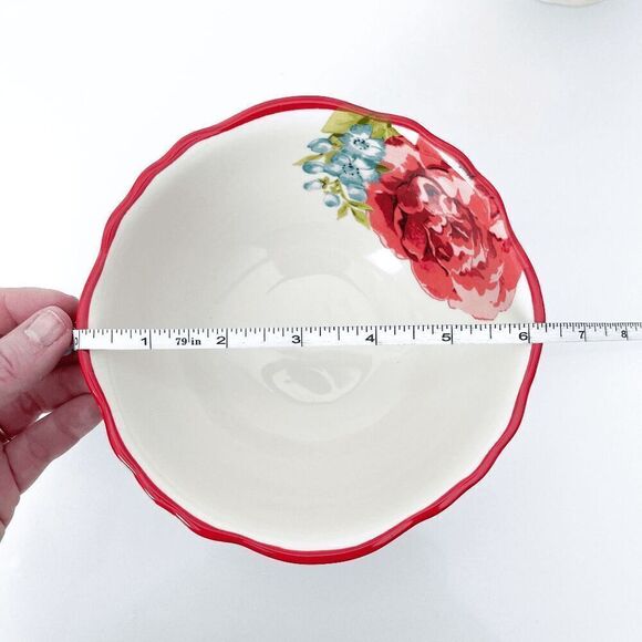 NWOT The Pioneer Woman Floral Blossom Jubilee Serving Bowl White Red Set Of 4 - Picture 3 of 6